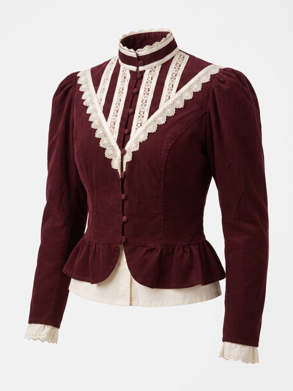 Vintage 70’s Gunne Sax Corduroy Jacket with Lace Top Burgundy Maroon